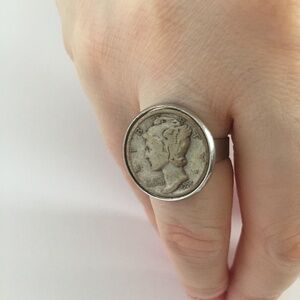 Never Used Mercury dime1926 vintage stainless steel U.S. size6 adjustable ring